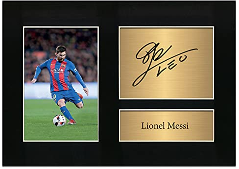 Zulu Image Lionel Messi Signed Barcelona Signed Autograph Printed Photo Reproduction Print Picture A4 Display No15, Black