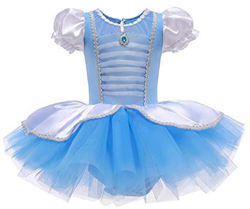 Lito Angels Princess Cinderella Ballerina Costume Ballet Leotard with Tutu Dress for Kids Girls, Fancy Dance Wear Outfit Age 6-7 Years, Blue (Tag Number 130)