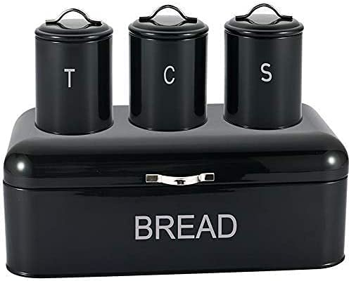 Royal Cuisine Tea Coffee Sugar and Bread Bin Set, Kitchen Storage – White | Black| Red (Black)