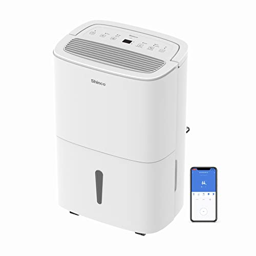 SHINCO 50L Wifi Luftentfeuchter mit Pump, für 165m³(55m²) Räume, 7L Wassertank, Aktivkohlefilter, Energieeinsparung,Automatischer Neustart,Timer, Kontinuierliche Abfluss, Wäschetrocknerfunktion,Weiß