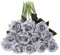 Tifuly 12 PCS Künstliche Rosen, 19,68 '' Single Long Stem Fake Rose Seide Braut Hochzeitsstrauß Realistische Blume für Hausgarten Party Hotel Büro Dekor (Blossom Roses, Silber)