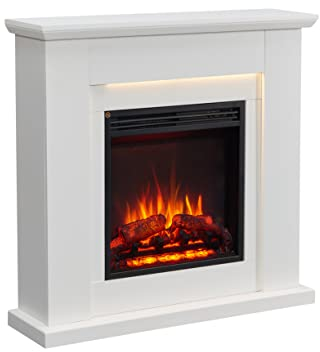 BALDERIA Pandora Elektrokamin - Elektrischer Standkamin mit Heizung 1000/2000 W, realistischer 3D-Flammeneffekt, LED-Beleuchtung, Fernbedienung programmierbar, Timer, Thermostat - Weiß