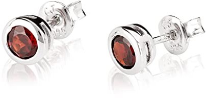 NKlaus Ohrstecker 925 Sterling Silber, Granat 6mm, rhodiniert, 2 Stück | Anlaufgeschützt; Granat in Zargenfassung; Ø4,5mm; Gewicht 0,94g