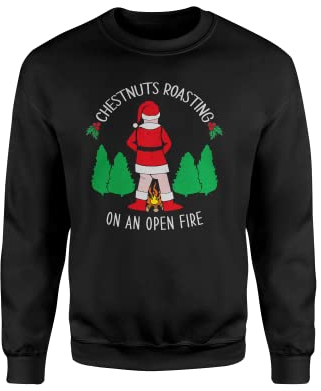 Chestnut Roasting On An Open Fire Jumper – Unhöfliches lustiges Weihnachtslied, Weihnachtsmann, Geschenk, Geschenkidee, 80 % Polyester, 20 % Baumwolle, Black Prime, S