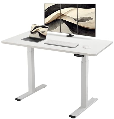 E.For.U® höhenverstellbarer Schreibtisch 160x80 cm, elektrischer Schreibtisch 2 Motoren, höhenverstellbares Tischgestell (Weiß) mit 2-Fach-Teleskop, 3 Speicherpositionen, DT20L mit Tischplatte (Weiß)