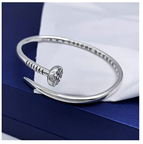 JIANHANG 925 Sterling Silver Daisy Universal Jewelry For Men And Women, Cross Nail Bracelet, Retro Leisure Opening Couple Bracelet Gift Exquisite (Gem Color : Black)