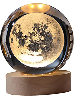 perfk 60 mm Kristallkugel-Nachtlicht planetarische dekorative Nachtlampe für das Aufenthaltsraum am Bett, Moon