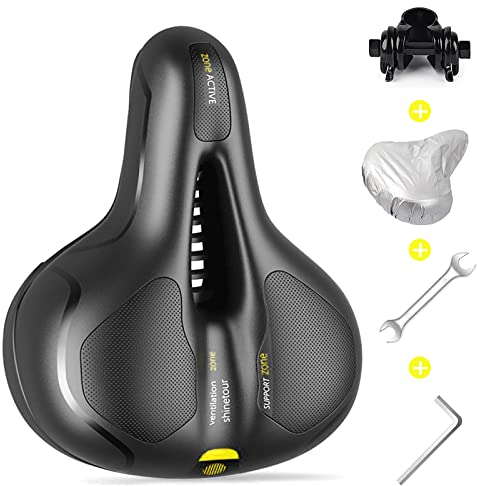 Fahrradsattel Herren Damen Cityradsättel Gel Fahrradsitz mit Doppelfeder-Stoßdämpferkugel Ergonomischer Bequemer Mountainbikesättel mit überzug und Werkzeugen zur Schnellen Montage Gelb