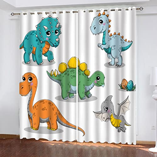 NUYSP Cartoon-Dinosaurier Vorhang Blickdicht B 183 X H 214 cm Polyester Vorhänge mit Ösen 2er Set Gardinen, 3D Gedruckt Tier Verdunkelungsvorhang für Kinderzimmer Wohnzimmer Schlafzimmer