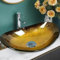 BELOFAY Oval Gold Modern Design Bathroom Counter Top Wash Basin Sink, Glass Bowl Cloakroom Basin for Vanity Cabinet, Toilets and Bathrooms 54x13x36cm WxHxL