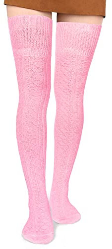 Moon Wood Femmes Chaussettes Hautes Montantes Extra Longues Coton Tricot Chaud Épais Grande Bottes Bas Jambières Rose Bubblegum