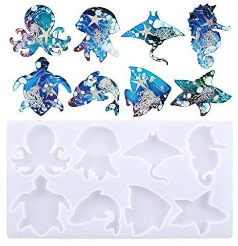 KAKOLOPT Silicone Sea Animal Resin Mold Wall Hanging Mould Octopus Jellyfish Mobula Turtle Dolphin Shaped Mould Epoxy Casting Molds for Wall Décor Room Garden,3D DIY Making Handmade Home