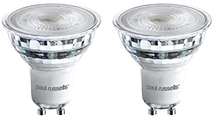 paul russells LED Glass GU10 – Dimmable Fittings Spot Lightbulbs, 4.5W 345 Lumens LED Bulbs, 50w Equivalent, Bright 6500K Daylight, Dimmer Energy Saving 38° Ceiling Spotlights, 2 Pack