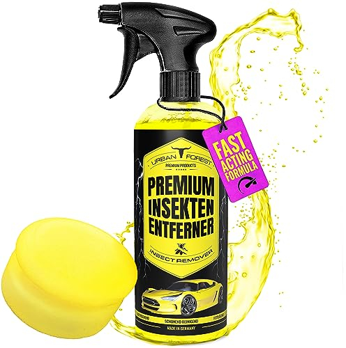 · URBAN FOREST · PREMIUM PRODUCTS Sparset Auto Insektenentferner+Schwamm zur Reinigung|Scheiben Reiniger&Auto Insekten Reiniger für Autopflege|Insekten Entferner extrastark mit Tiefenwirkung von500ml