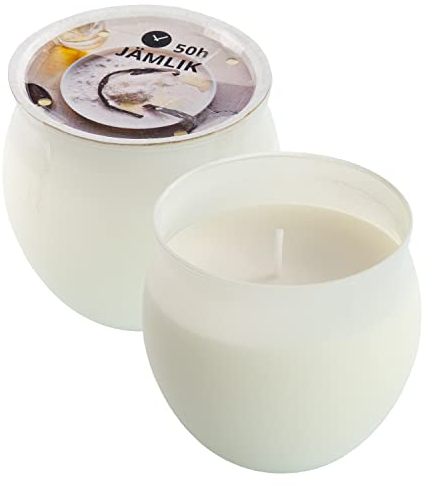 Ikea JAMLIK Creme-Duftkerzen in Milchglasgläsern, Vanille & warmer Milch, je 50 Stunden, 2 Stück