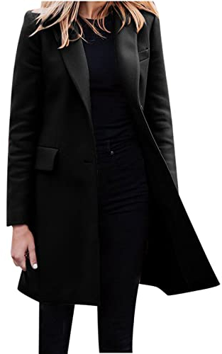 Dyhxuan Langer Trenchcoat mit Gürtel Damen Mantel Eleganter Windbreaker Frühlingsjacke Winterjacke Umlegekragen übergangsjacke Klassische Winddichter Wollmantel Lang Warm Bomberjacke Windjacke