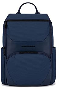 PIQUADRO, Computer and iPad® backpack in recycled fabric with sternum strap, anti-theft cable, pocket for bottle and RFID anti-fraud protection, BLU