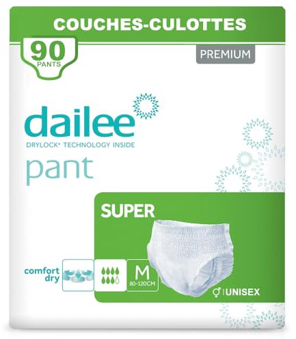Dailee Pants Super M - 90x Couches Adultes, 6 Paquets de 15 Couche Culotte Incontinence Femme et Homme - Slip Incontinence, 90 Culotte Jetable