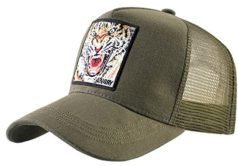 ZXRSJBL Tierbestickte Baseballkappen, Herren- und Damen-Pärchenhüte, Trucker-Hüte, atmungsaktive Netzhüte, Sonnenblenden