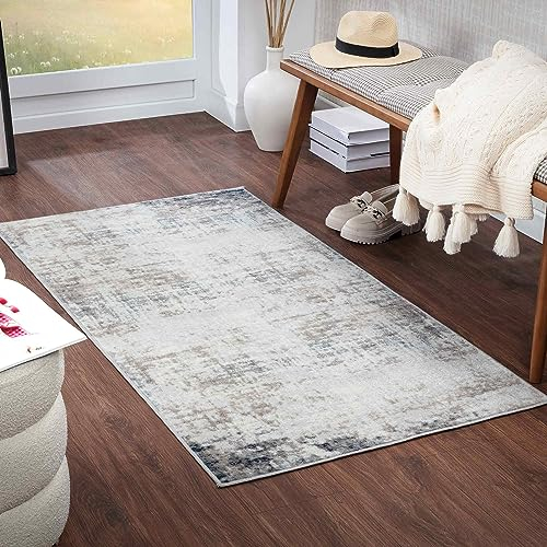 Livabliss Moderner Teppichläufer Utrecht - Abstraktes Design in Marmoroptik für Wohnzimmer, Esszimmer, Schlafzimmer - Marmor Teppich groß, weicher Teppich Kurzflor in Elfenbein, Grau, Blau