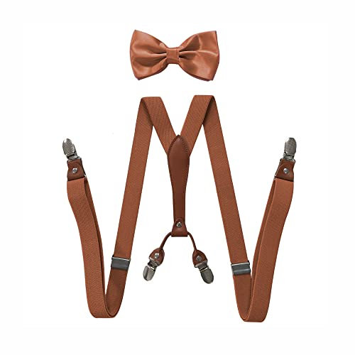 BaronHong Hosenträger-Fliegen-Set für Damen und Herren, 2,5 cm breit, Y-Form mit 4 Clips, verstellbare Hosenträger für formelle Hochzeiten (Kamel, M)