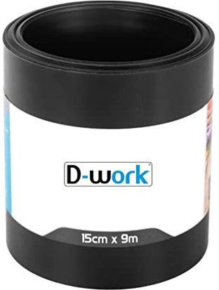 D-Work Bordure De Jardin Flexible Lisse Noire - 9 Mètres - Dimensions 15cm Hauteur x 1mm Épaisseur - PVC Anti UV - Souple et Pratique pour Aménagements Extérieurs.
