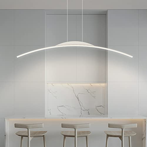 Esszimmerlampe LED Hängelampe Pendelleuchte Esstisch Esszimmer Lampe Wohnzimmerlampe Modern Einfach Linear Hängend Leuchte Dimmbar Hoehenverstellbar für Arbeitzimmer Büro Küche Lampe (Weiß, L80cm)