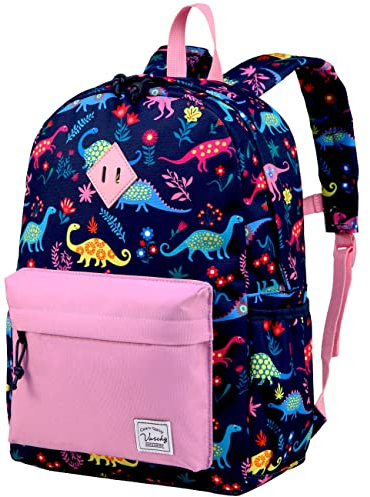 VASCHY Kinderrucksack Jungen, Niedlich Wasserdicht Vorschule Kinder Rucksack Kindergarten Kleinkind Schulranzen mit Brustgurt Lila Dinosaurier