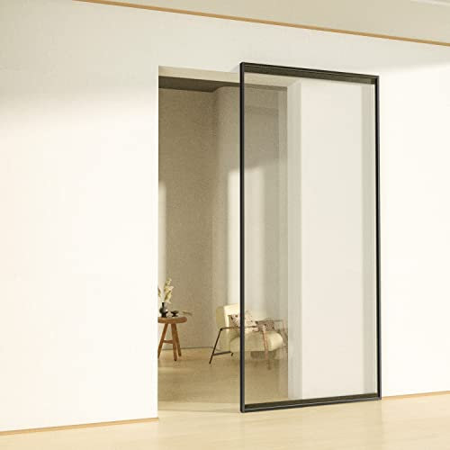 Porta scorrevole esterna con binario magical invisibile in vetro satinato con anta profilata alluminio (Vetro Trasparente, 100 X 215 cm)