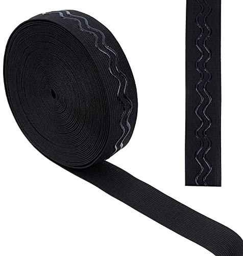GORGECRAFT 10 Yarda 30 mm Ancho Antideslizante Cinta Elástica Onda Silicona Elástica Banda de Agarre Gomas Elásticas Cinturón Elástico para Bricolaje Ropa Costura Manualidades Deportes, Negro