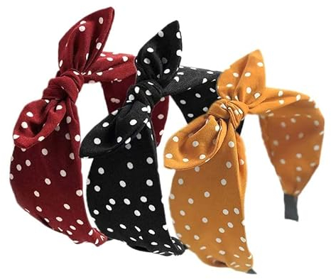 Haarreifen Schleife Breit Haarreifen Vintage Gepunktet Haarband Rockabilly Stirnband Haarschmuck Süß Kopfband für Damen Mädchen (Gelb+Rot+Schwarz)