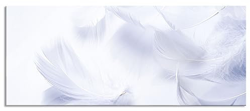 Pixxprint Glasbild Panorama, Wandbild aus Echtglas, Weiße Feder auf schwarzem Stein, 120x50 cm, inkl. Aufhängung und Abstandshalter