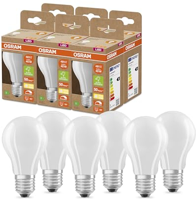 OSRAM SUPERSTAR+ CLASSIC A GLFR 40 LED-Lampe, E27, Kolbenform, 2,6W, 481lm, 2700K, warmweißes Licht, dimmbar, LED-Filament-Technologie, sehr geringer Energieverbrauch, Energieeffizienzklasse B,6-Pack