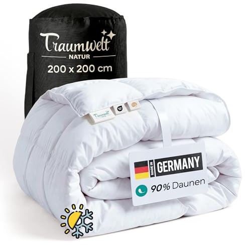 Traumwelt Natur Made in Germany Daunendecke 200x200 cm aus 90% Daunen | Sommerdecke, Allergiker geeignet (nomite), Öko-Tex 100 Klasse 1 Zertifiziert, Downpass