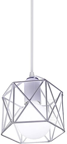 PETITES ECREVISSES Lampadario a Sospensione Vintage Industriale Plafoniera E27 Bianco Retro in Metallo gabbia Lampada da soffitto per Cucina Salotto (Bianco - 1 Pezzo)