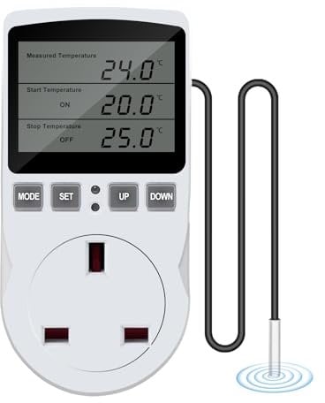 YOYIAG Digital Temperature Controller Plug UK 230V Thermostat Outlet Socket Digital Temperature Controller Thermostatic Plug Temperature Switch, Heating Cooling Temperature Switch for Greenhouse