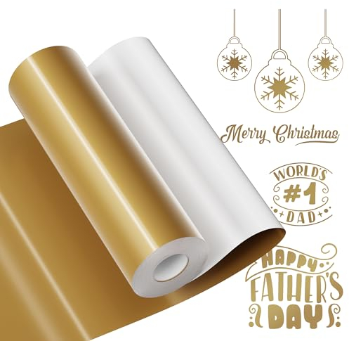 JAVIGA Vinylfolie Plotter Golden 30,5cm x 1219cm Plotterfolie Vinyl Rolle für Cricut, Wasserdichte Glänzende Selbstklebende Folie für DIY-Aufkleber, Dekoration, Geburtstag, Halloween