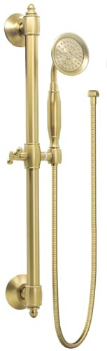 Messing Duschschiebestange mit Handbrausekopf, verstellbare Höhe, Wandmontage, Retro-Handbrausekopfhalter mit 149,9 cm Schlauch für Badezimmer, gebürstetes Gold