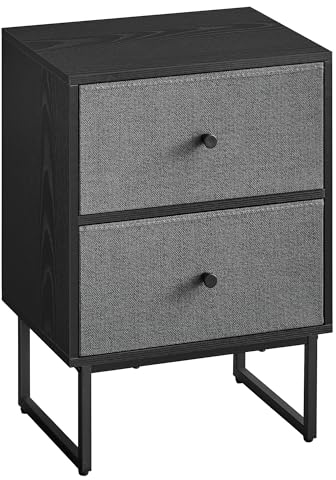 VASAGLE Nachttisch, Beistelltisch mit Stauraum, 2 herausnehmbare Schubladen, Nachtschrank für Schlafzimmer, Wohnzimmer, ebenholzschwarz-schiefergrau LGS029B56, 30 x 40 x 55 cm