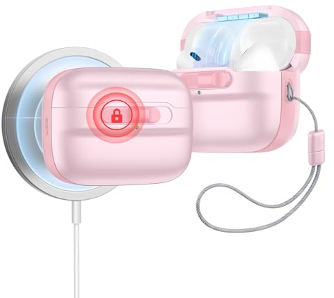ESR für AirPods Pro 2./1. Generation Hülle (2023/2022/2019), MagSafe Ready, Magnetische Deckelverriegelung (USB-C/Lightning Kabel), Sturzschutz mit Trageband, Pulse Serie, Rosa