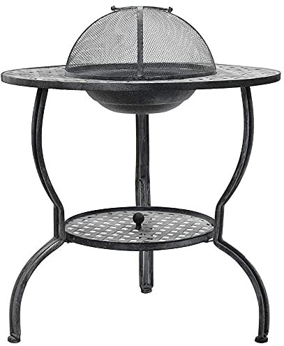 Tavolo per braciere con ripiano per griglia, braciere Rotondo 4 in 3 per Barbecue, riscaldatore, pozzo del Ghiaccio, tavolino da caffè con braciere in Metallo per Cortile, Campeggio, Picnic, falò