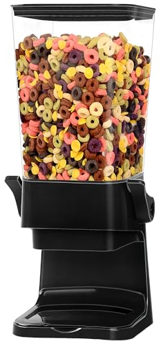 QNP Cereal Dispenser Countertop,5.5L Cereal Containers Storage Dispenser for Pantry,Dry Food Storage Rice Containers,Candy Dispenser,Snack Organizer Machine for Grains, Nuts,Oatmeal, Pet Food Black