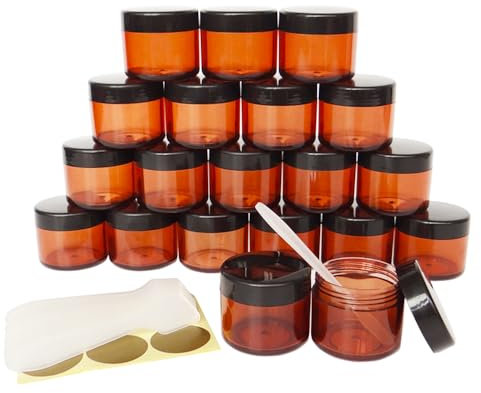 Wopanxye 20pcs 20 Gram Jar, BPA Free, 20ml Cosmetic Sample Empty Container, Plastic Jars, Round Pot Black Screw Cap Lid, Small Tiny 20g Bottle, for Make Up, Eye Shadow, Nails, Powder, Paint, Jewelry