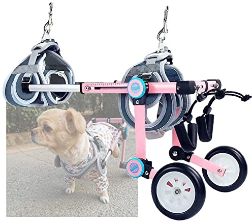YAsao Rollstuhl für gelähmte Hunde, Katzen, Hinterbeine, Haustierrollstuhl, verstellbares Hundemobilitätsrad, behinderter Hund, unterstützter Gehhilfe, Pink, S (Pink 3XS)