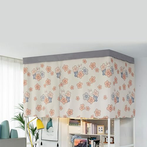 Treer Bettvorhang Hochbett Etagenbett, Blackout Vorhänge Staubdicht Betthimmel Hochbett Etagenbett Kinder Bettzelt Schlafsaal Bettvorhänge für Kinderzimmer (1.2x2M,Rosa Blaue Blumen)