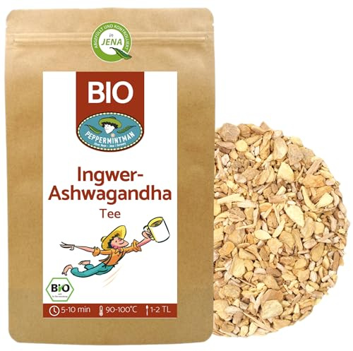 BIO Ingwer-Ashwagandha-Tee 1000g - Heiß & Kalt für Jung & Alt - hocharomatischer Ingwer Ashwagandha Tee - laborgeprüft - (2 x 500g) - PEPPERMINTMAN