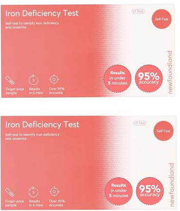 Newfoundland Iron Levels Test Kit - Anaemia Detection & Iron Deficiency - 99% Accurate Home Test for Iron Levels - Hemoglobin & Red Blood Cell Testing - CE Certified - Anaemia Test Kit 2 Pack