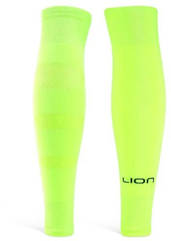 Performance Football Sock Sleeves - Premium LION BREATHE Technology - Breathable Mesh To Reduce Pressure On Calf Muscles (UK, Alpha, L, Neon Yellow)