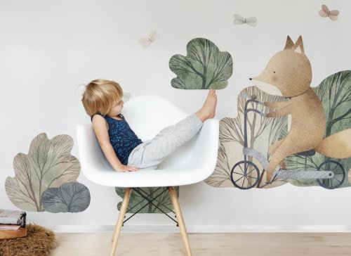 Osomhome - Wandtattoo Fuchs auf Fahrrad [250x130cm] | Wandtattoo Waldtiere, Wandtattoo Kinderzimmer Mädchen & Junge, Wandsticker Kinderzimmer, Wanddeko Babyzimmer | os7791