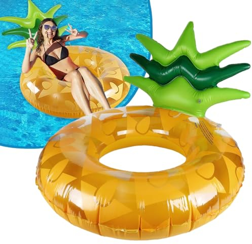 LATERN Ananas Flotteur Gonflable de Piscine, 95CM Radeau de Natation Gonflable en Caoutchouc Bouée de Bain Géante Water Fun pour Filles Garçons Piscine Sports Nautiques Été Plage Faire la Fête